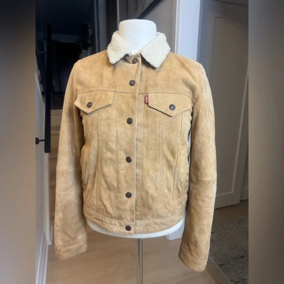 Rare Levi’s Women’s Goat Suede Sherpa Trucker Jacket – Tan – Size S - Picture 1 of 12